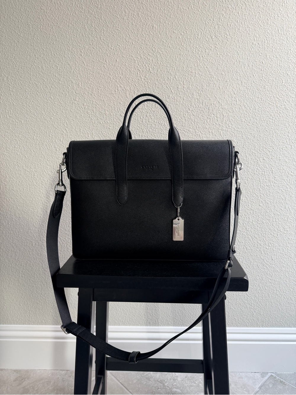 Coach Men’s Black Leather Briefcase with Detachable Strap- Mint, Never Used